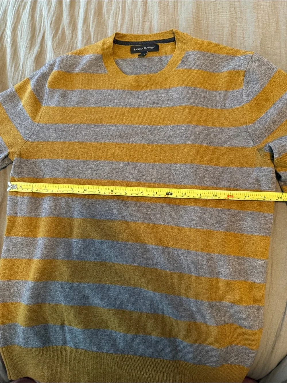 Banana Republic Merino Wool Men's Crewneck Sweater - Mustard and Gray Stripes